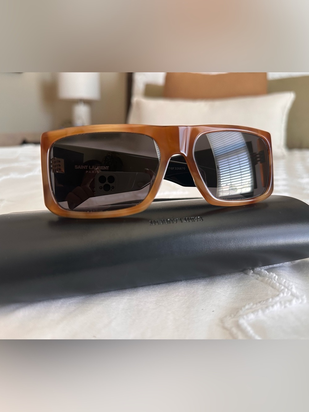 Saint Laurent Chunky Square Sunglasses - Tortoiseshell Front & Black Temples - Picture 4 of 8